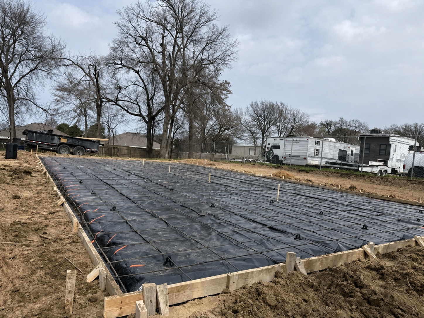 Concrete site formed and reinforced before the pour